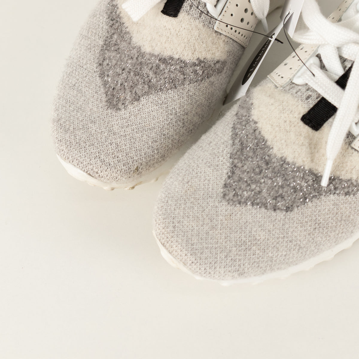 Tods Grey White Silver Lurex Knit Trainers