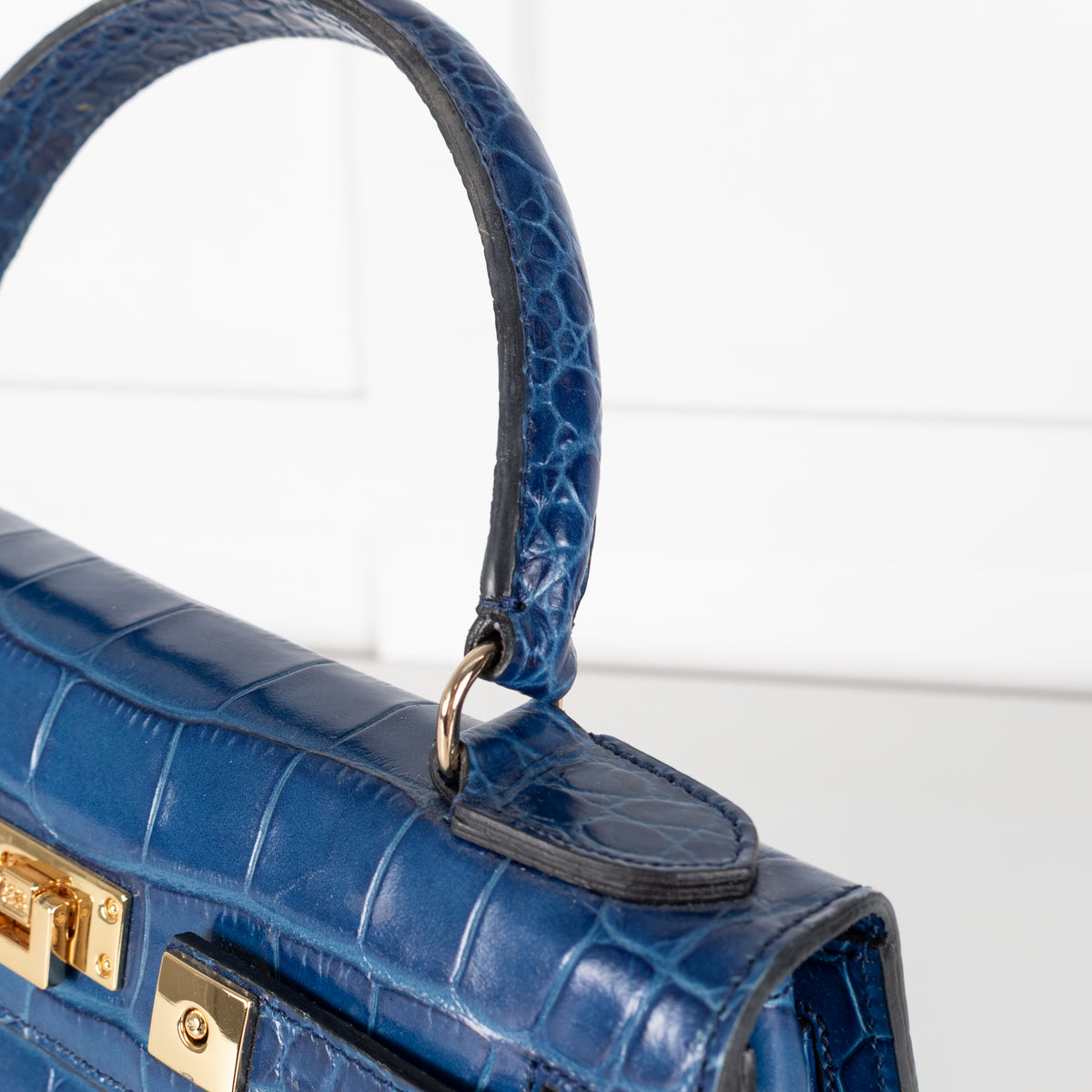 LaLage Beaumont Maya East West Blue Crocodile Print Bag