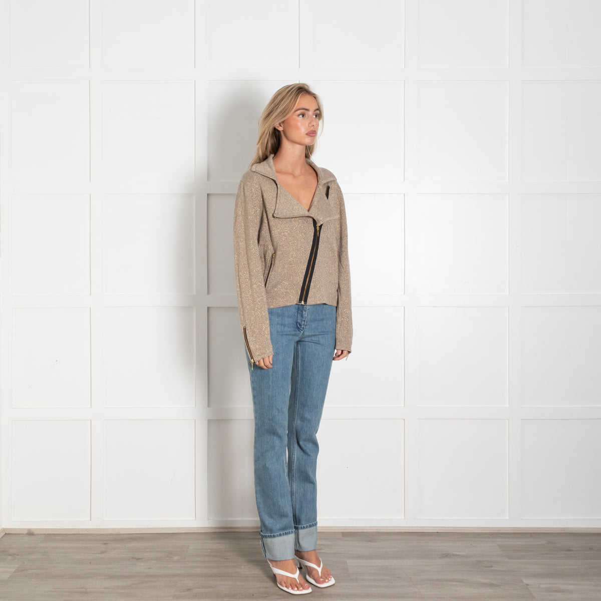 Crumpet Grey Gold Cashmere Blend Zip Up Cardigan