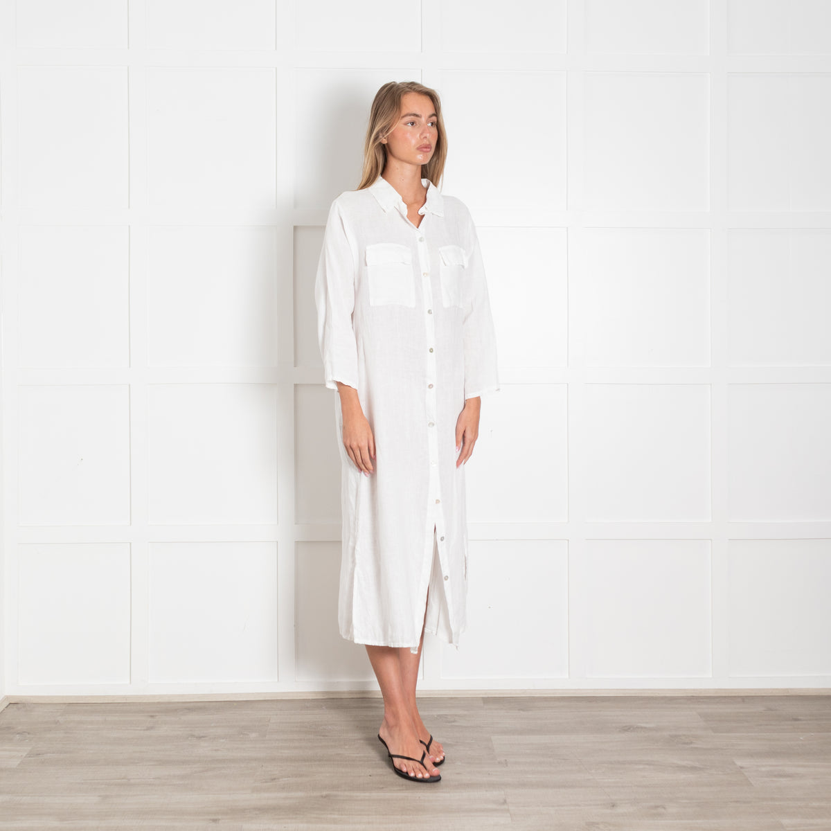 Cecile Wang White Linen Shirt Dress