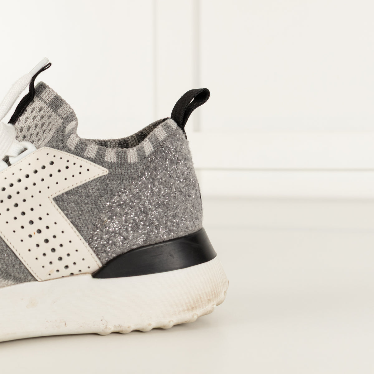 Tods Grey White Silver Lurex Knit Trainers