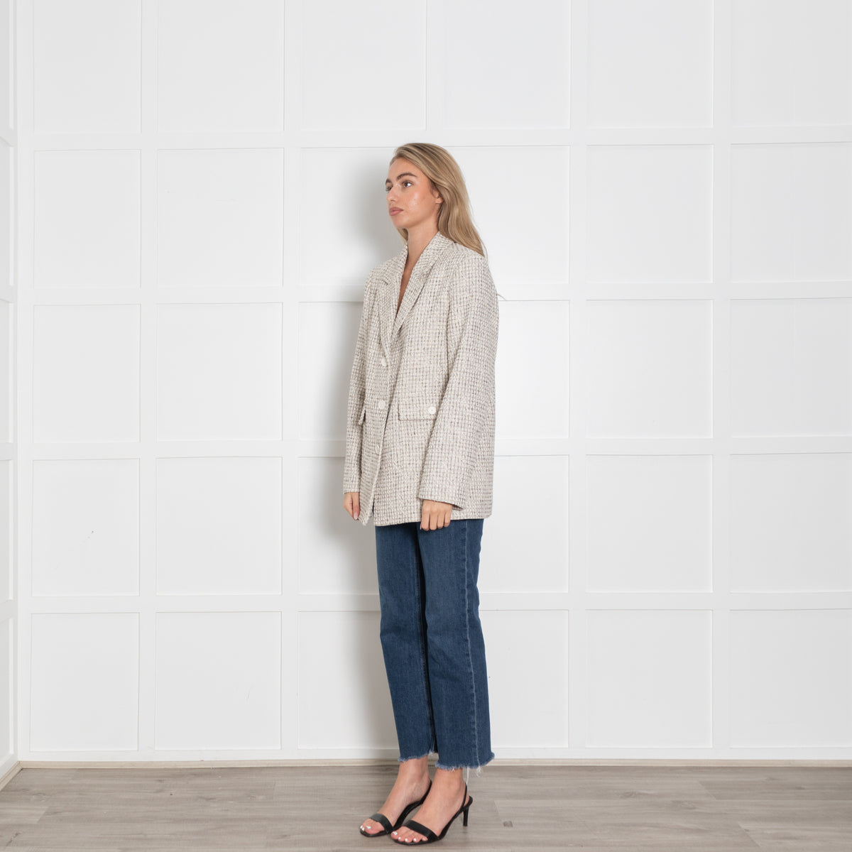 Claudie Pierlot Cream and Beige Tweed Blazer