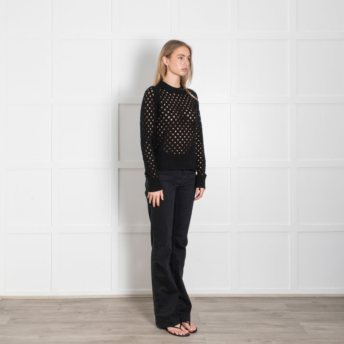 Zadig & Voltaire Black Open Knit Cashmere Knit Sweater