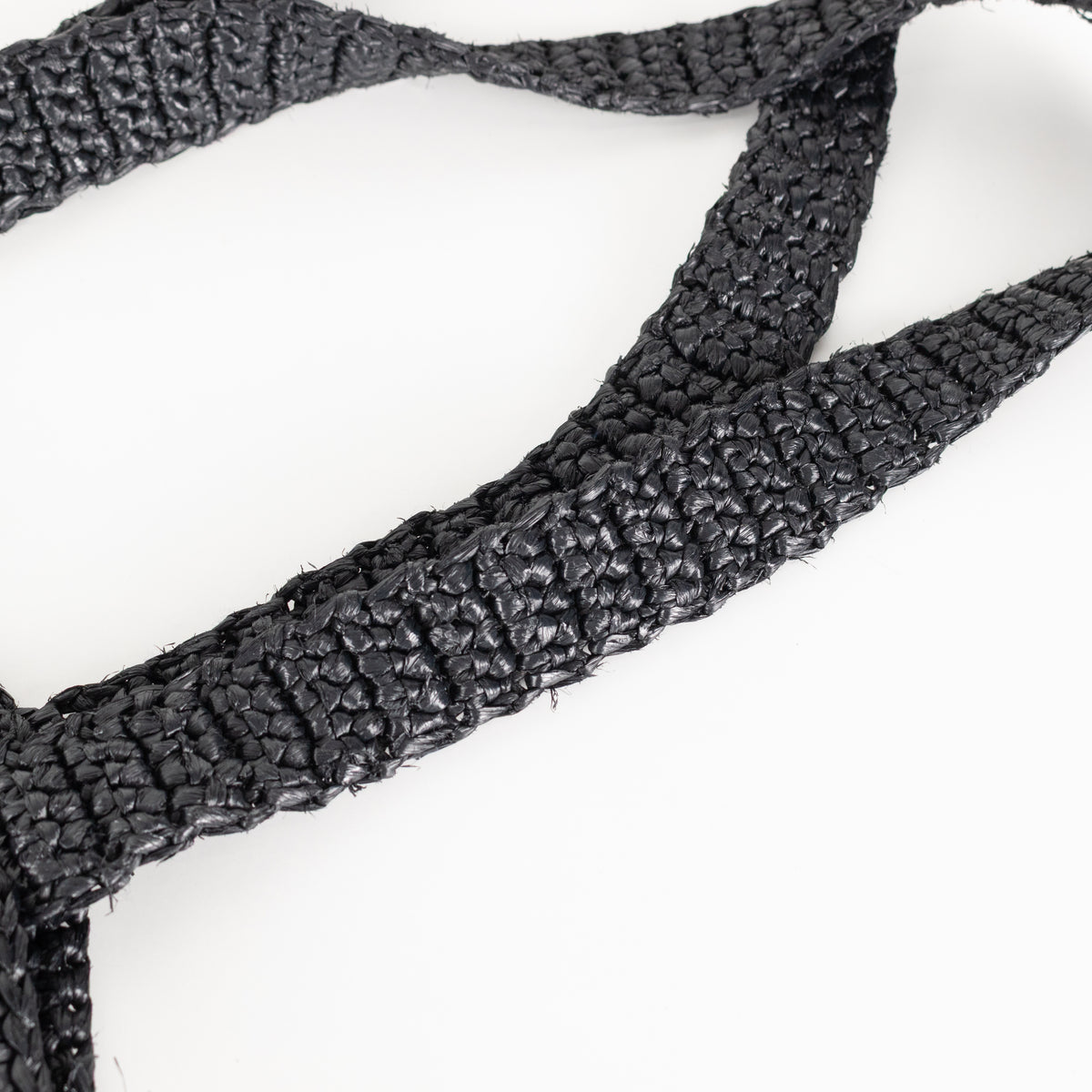 Prada Black White Logo Embellished Crochet Bag