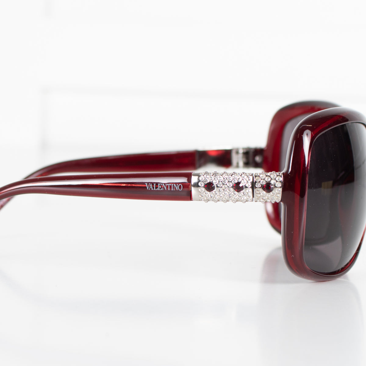 Valentino Red Sunglasses With Crystal Embellishments on Arms