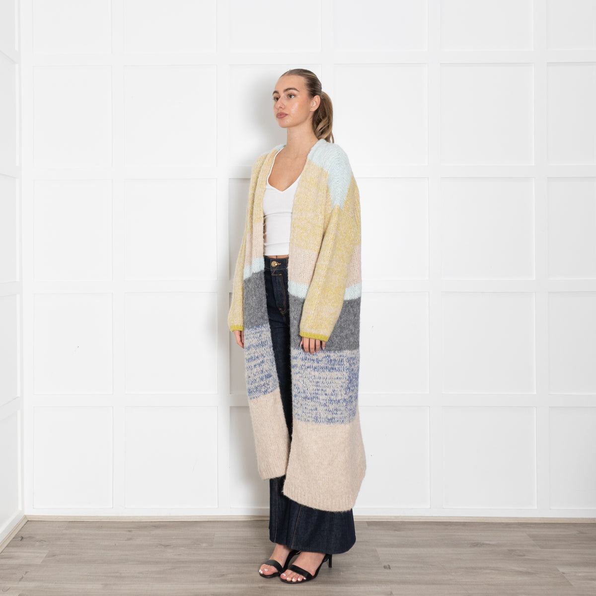 Sita Murt Yellow/Blue/Beige Mohair Mix Long Cardigan