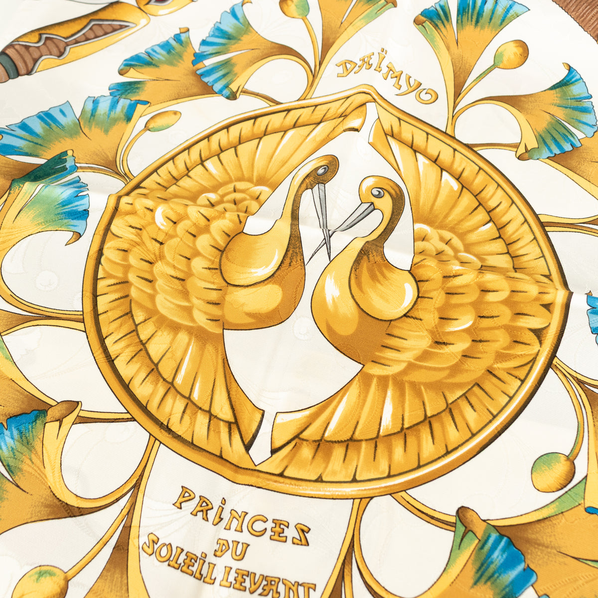 Hermes White Blue Daimyo Princes Du Soleil Levant Silk Scarf