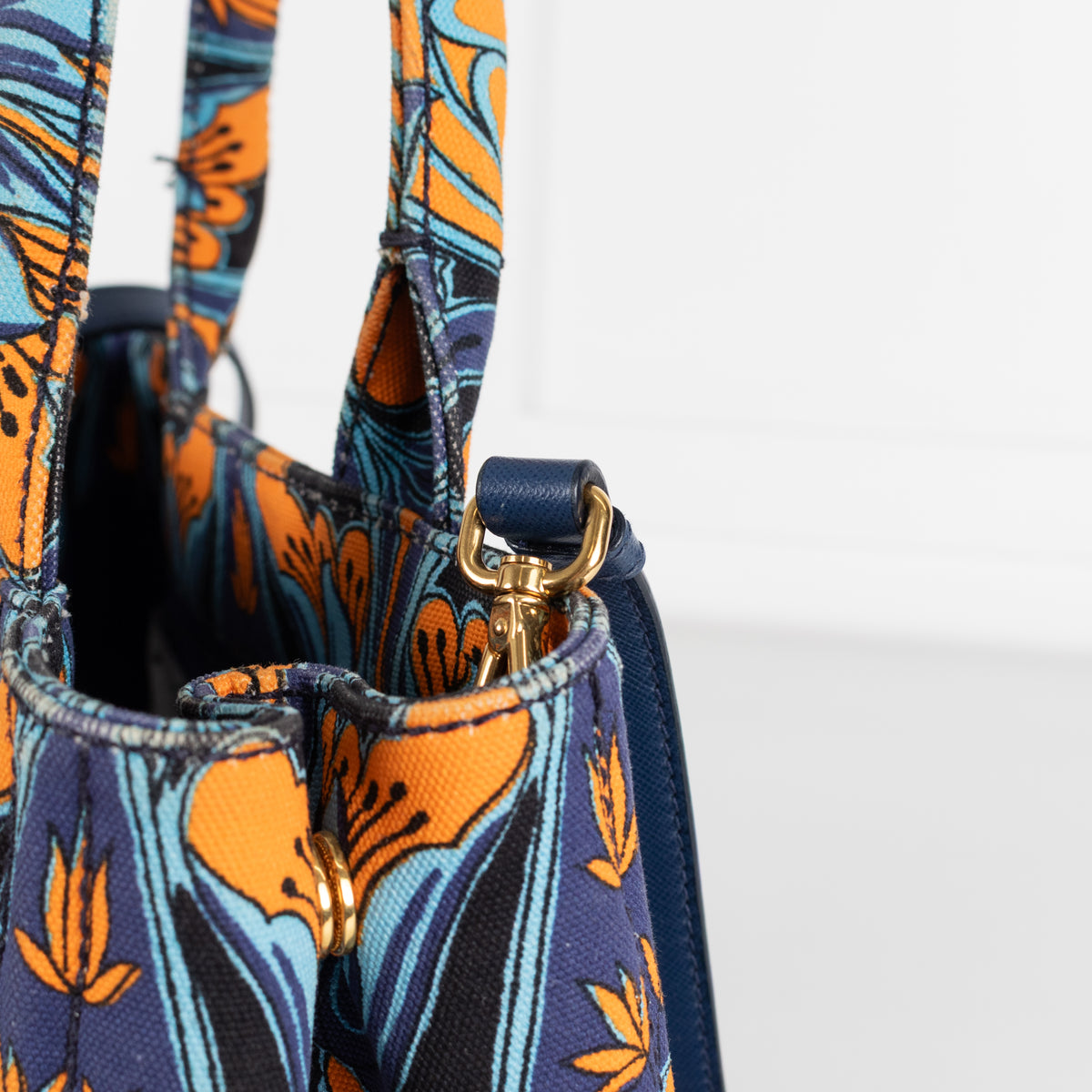 Prada Blue Orange Canvas Canapa Tulipano Handbag