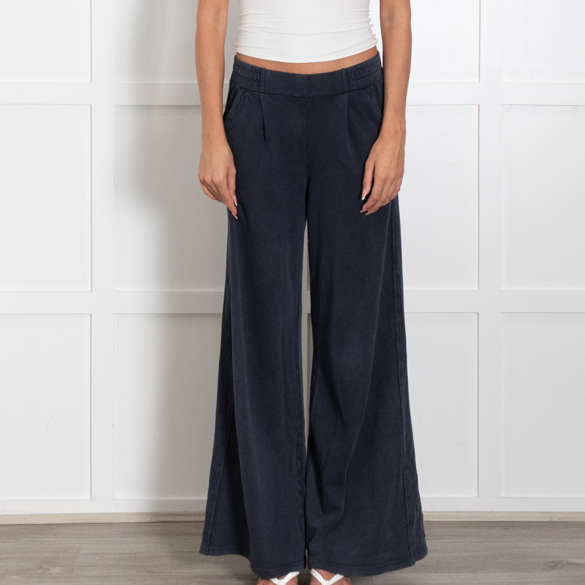 Me + Em Navy Wide Leg Pull On Trousers