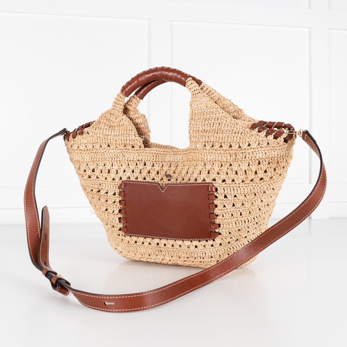 Ba&Sh Brown Ara Raffia Leather Hand Bag
