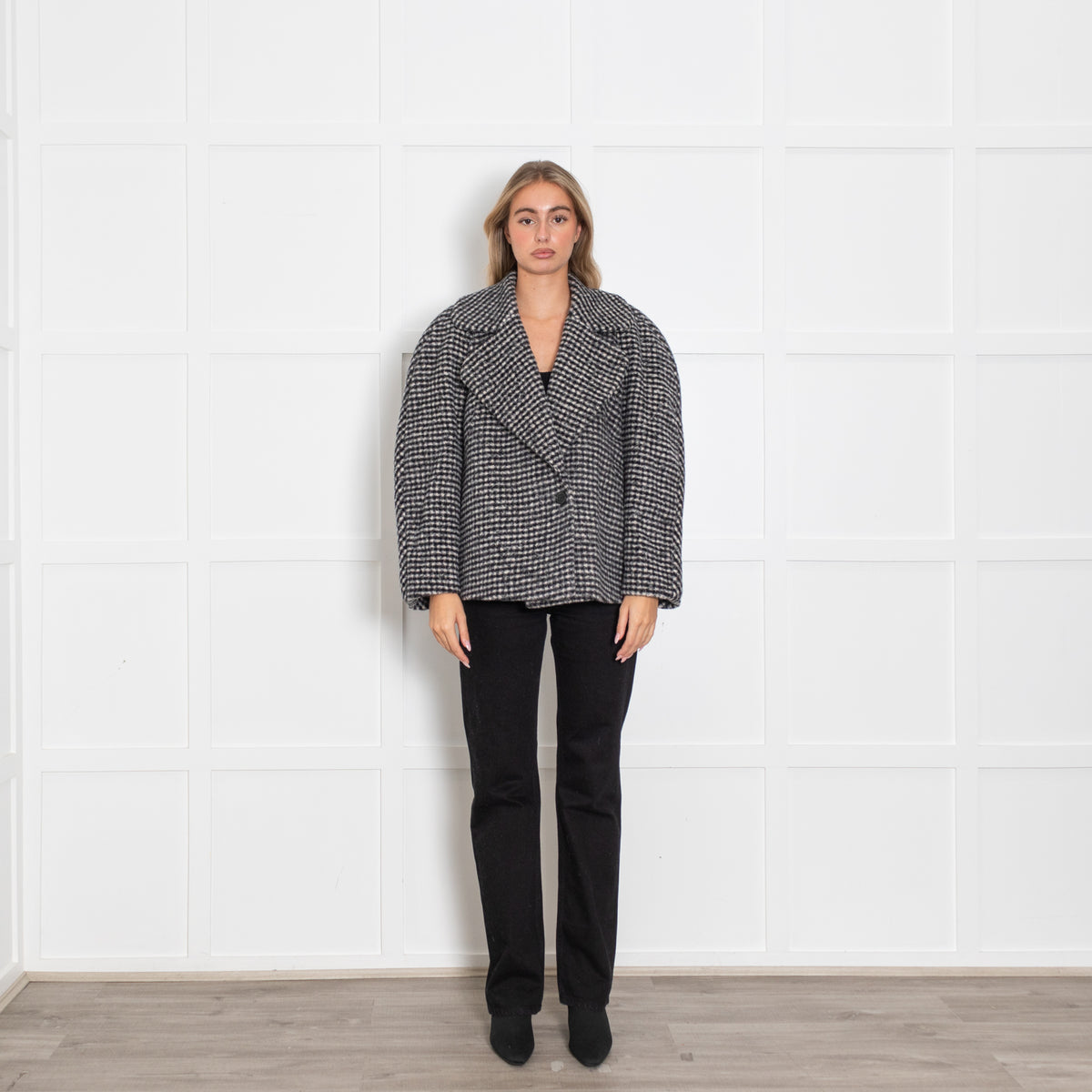 Dries Van Noten Black and Grey Check Short Jacket