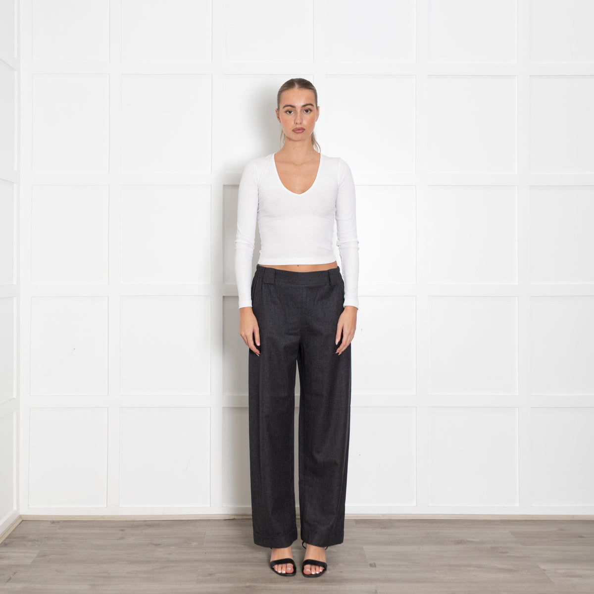 Il Baco De Seta Grey Soft Wide Leg Trousers