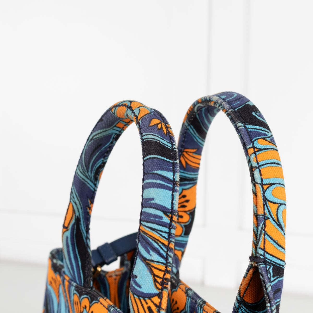 Prada Blue Orange Canvas Canapa Tulipano Handbag
