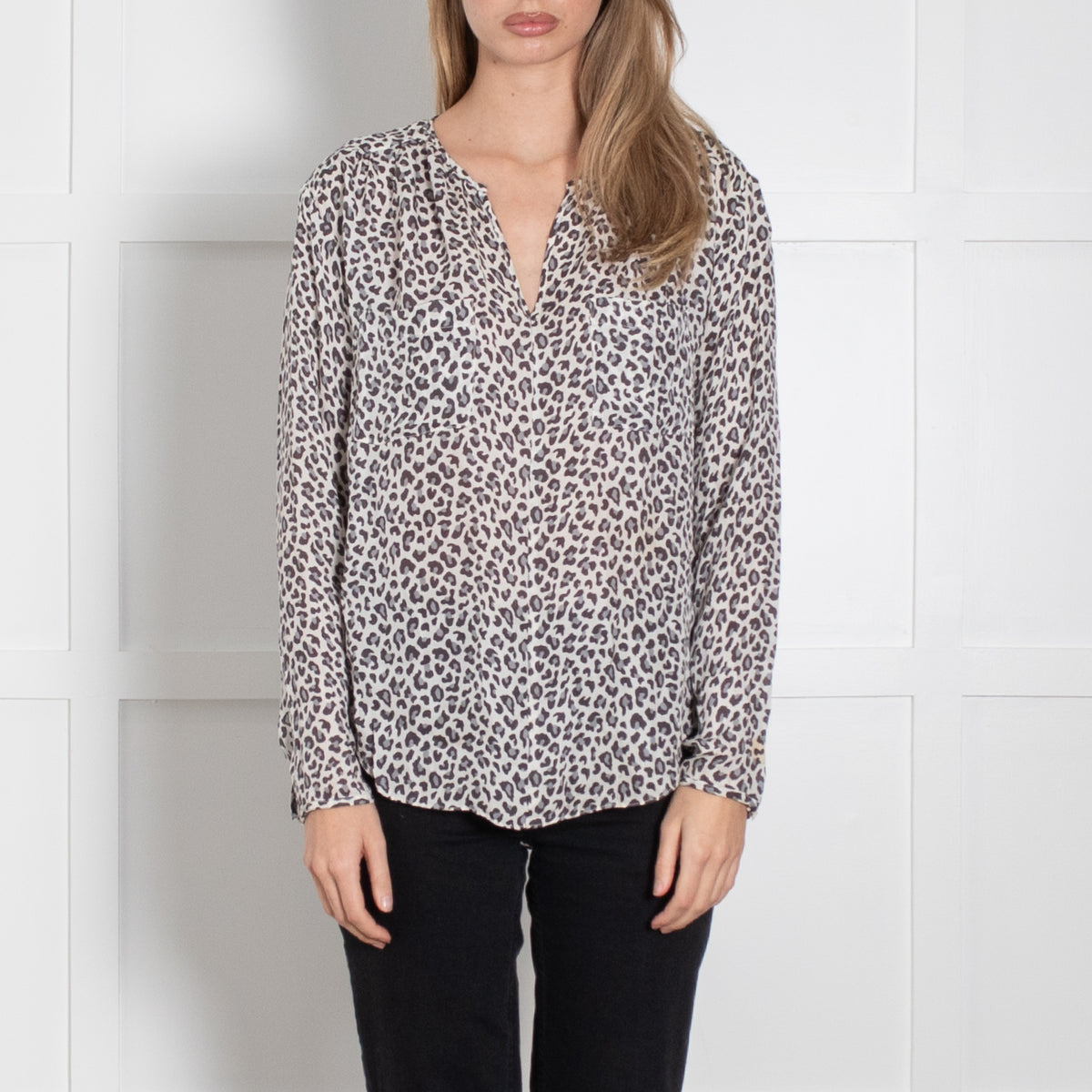 Rebecca Taylor Cream Grey Animal Print Silk Blouse