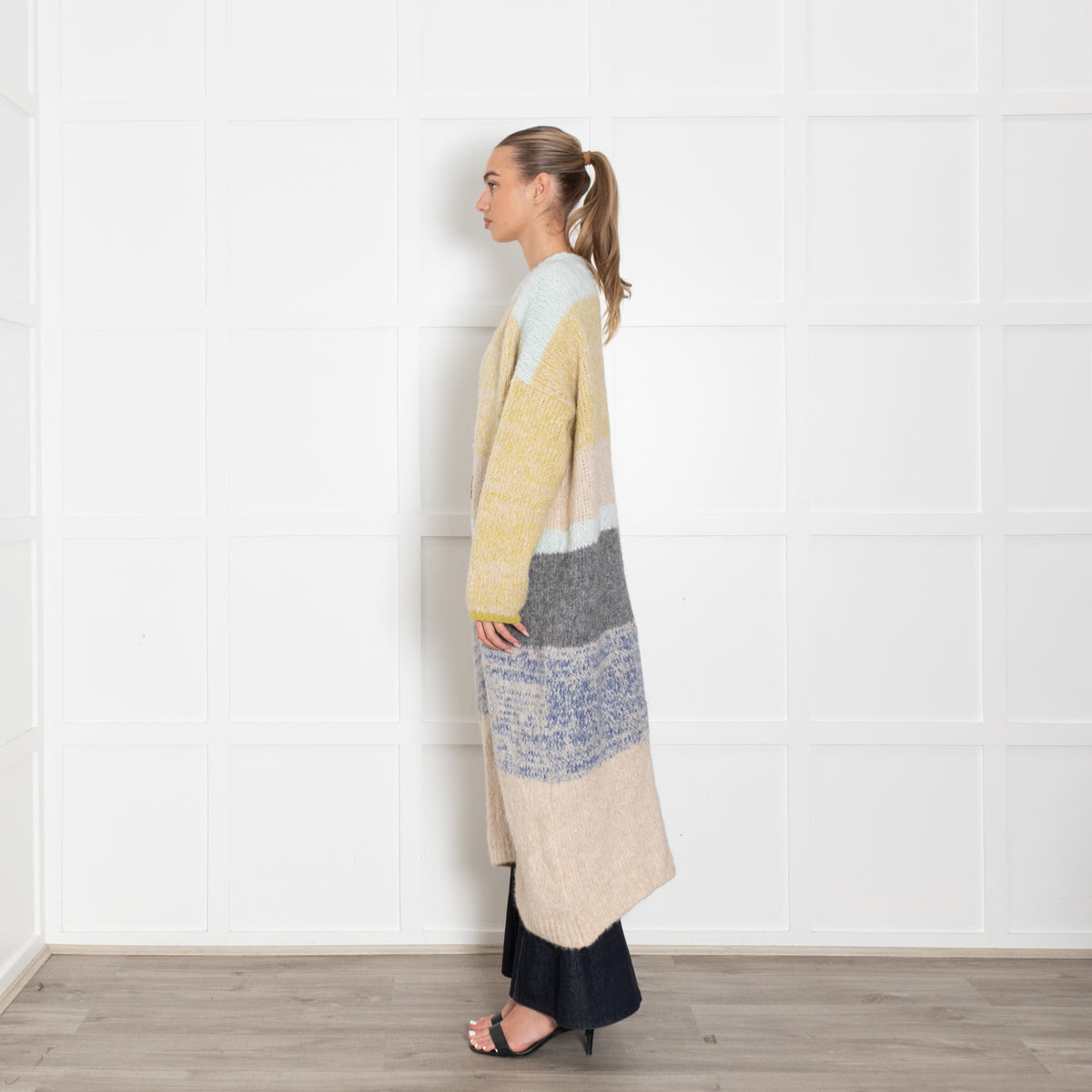 Sita Murt Yellow/Blue/Beige Mohair Mix Long Cardigan