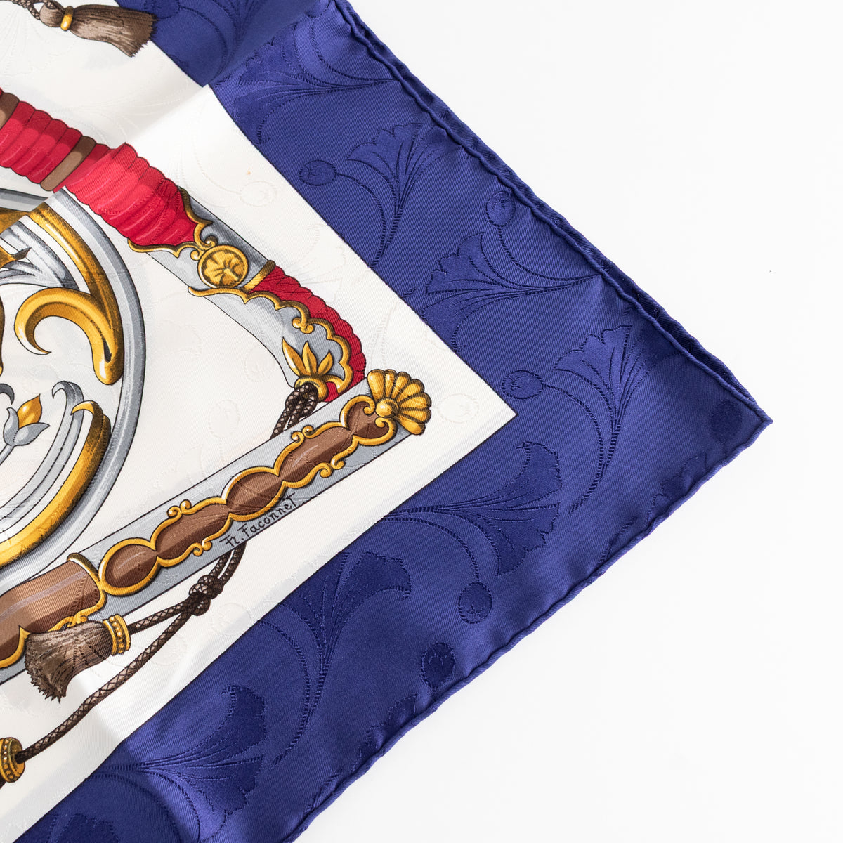 Hermes White Blue Daimyo Princes Du Soleil Levant Silk Scarf