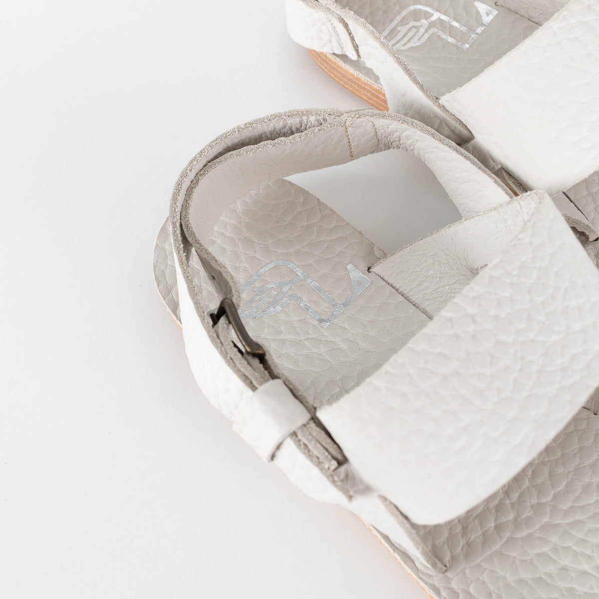 Ancient Greek White Textured Leather Sandals With Buckle