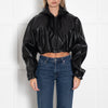 KHY Black Faux Leather Crop Bomber Jacket