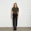 Soeur Brown Gold Lurex Short Sleeved Rib Jumper