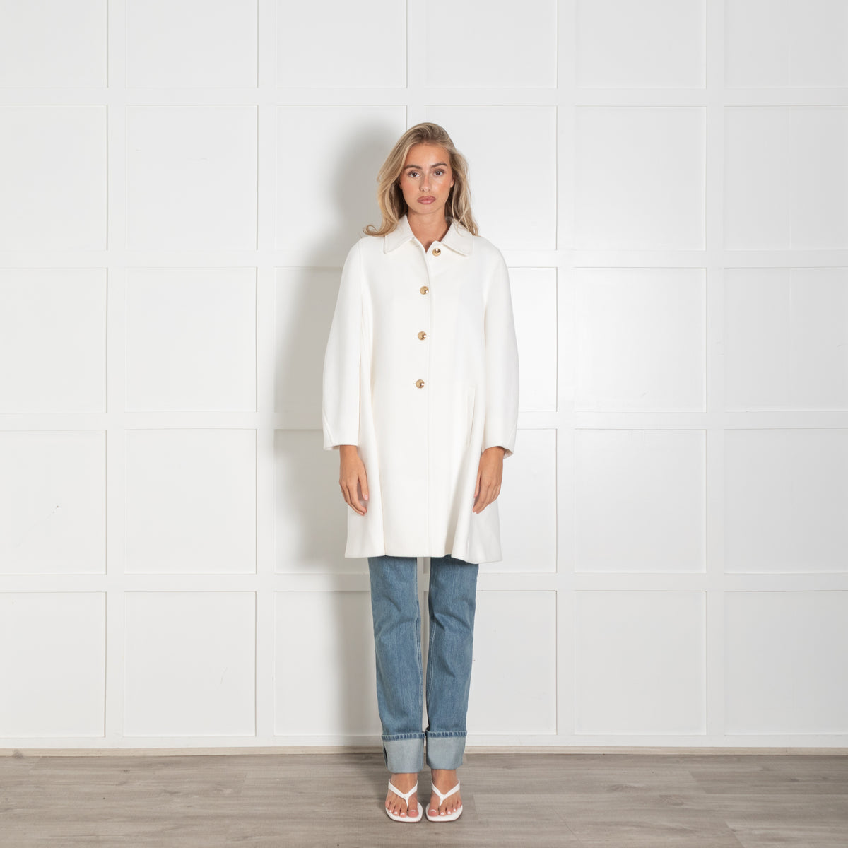 Me+Em Ivory Cotton Sculptural Swing Coat