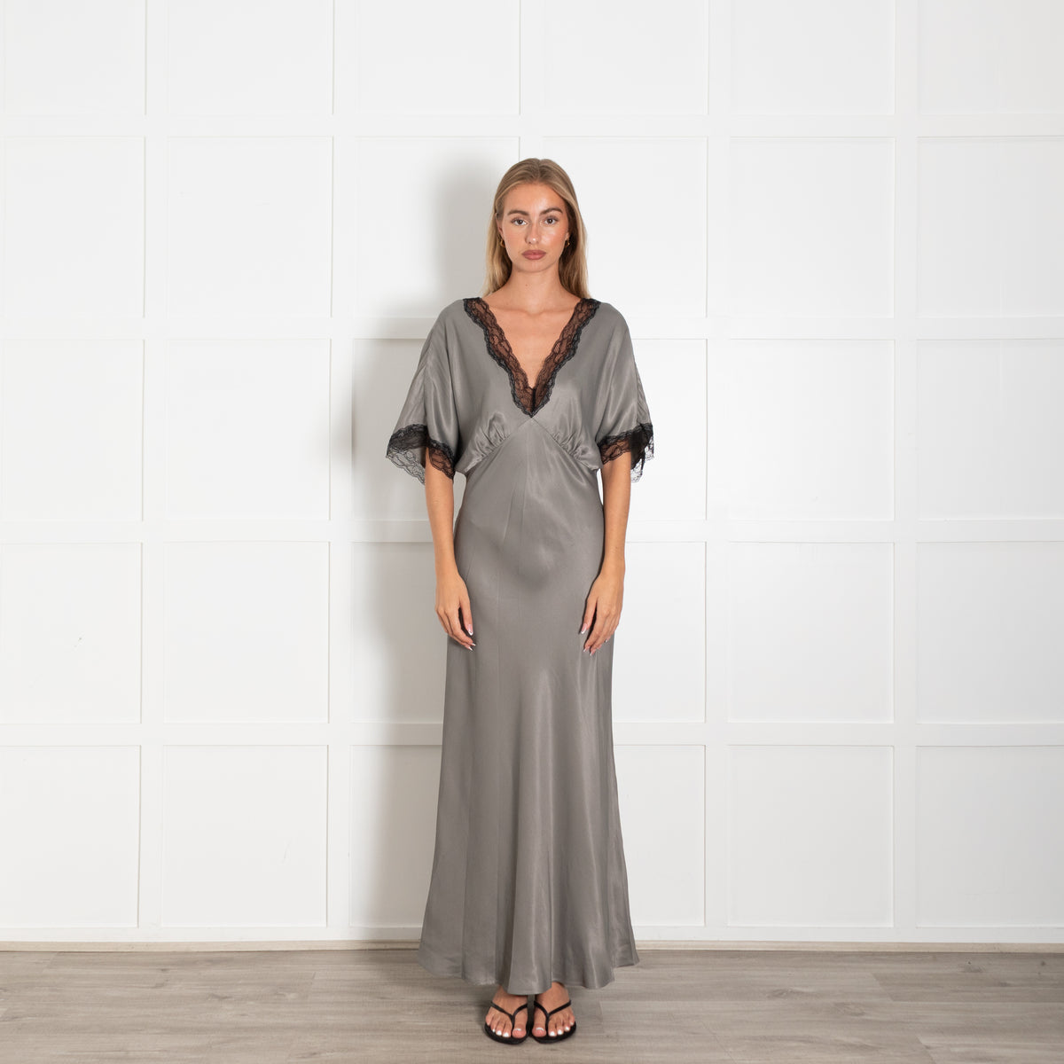Never Fully Dressed Grey Black Lace Detail Maxi Dress