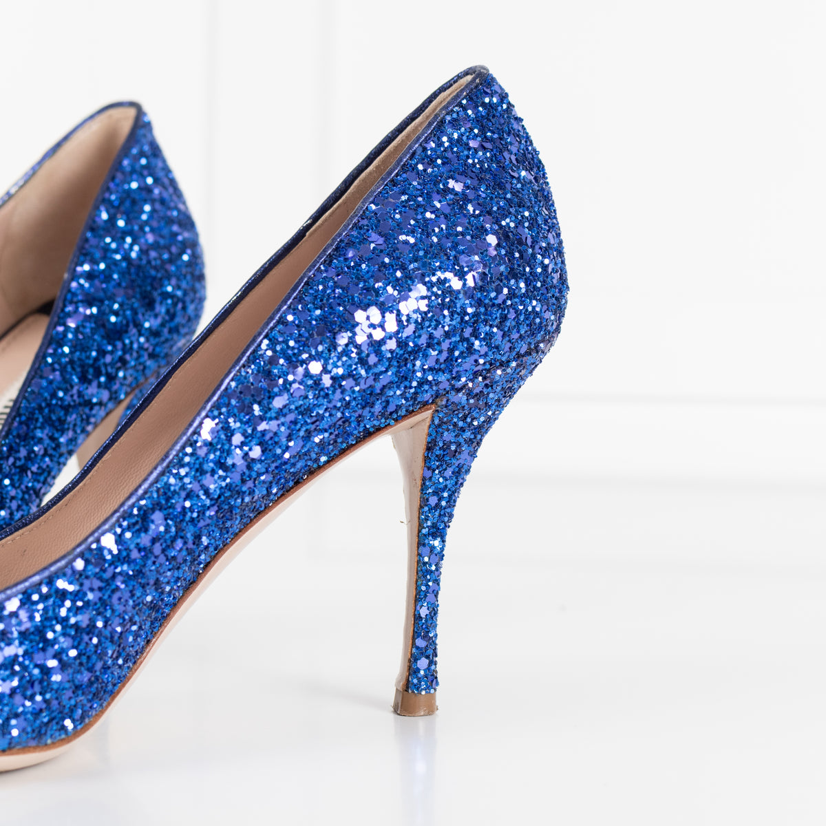 Miu Miu Blue Glitter Heeled Shoes