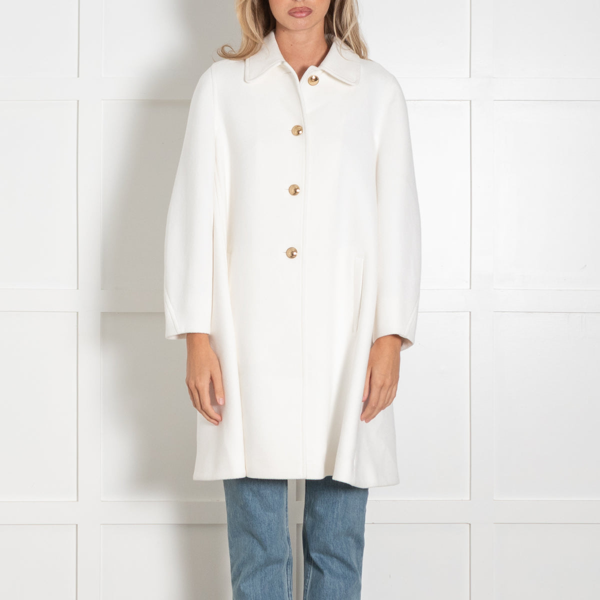 Me+Em Ivory Cotton Sculptural Swing Coat