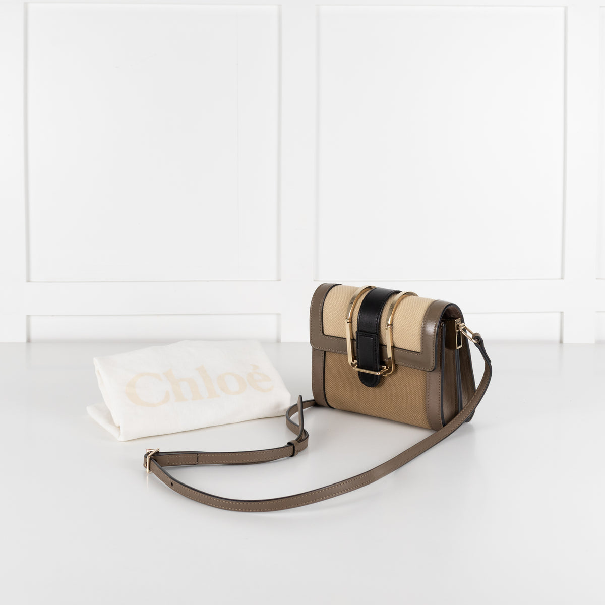 Chloe Olive Green Canvas Leather Trim Bronte Crossbody Bag