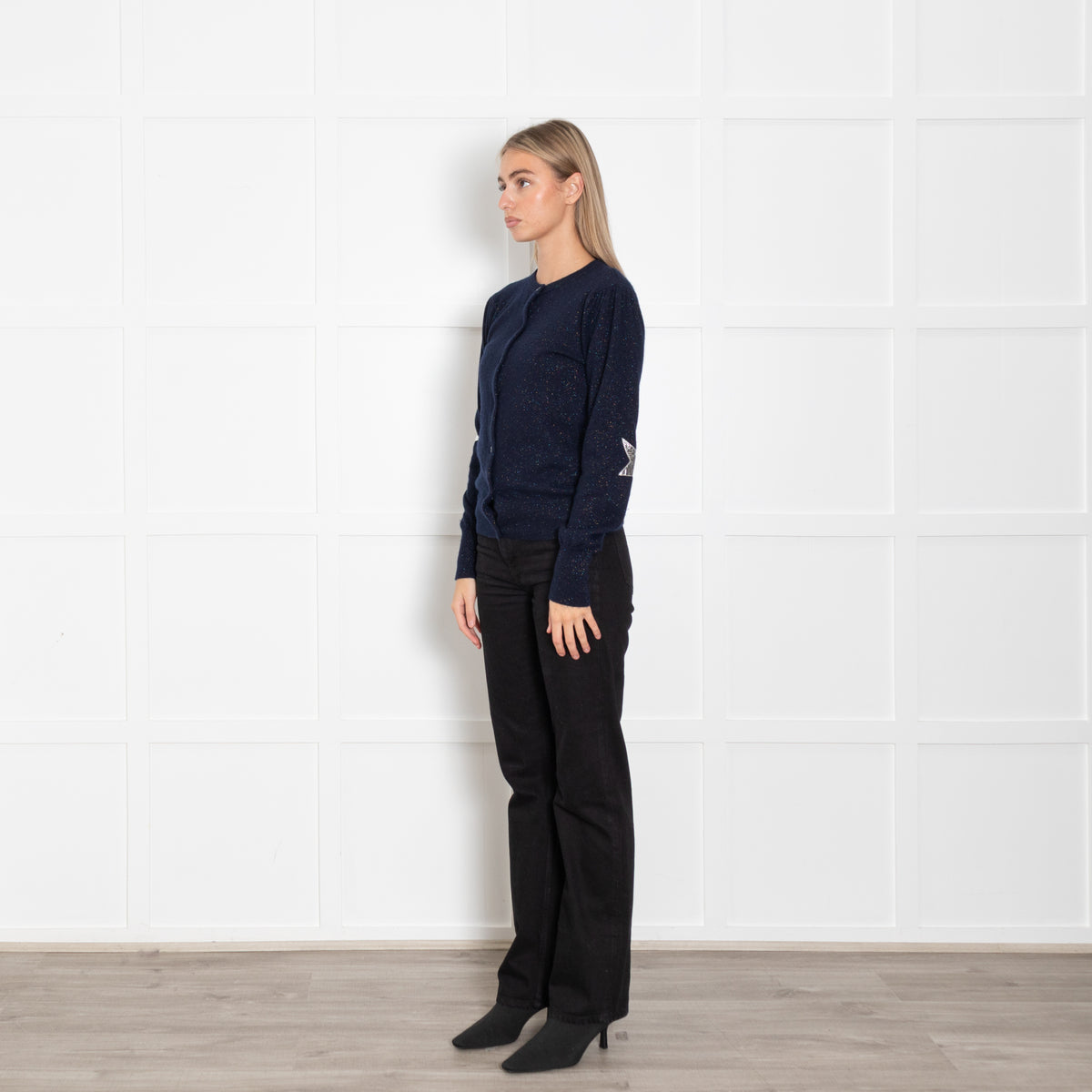 Wyse Blue Sparkle Cardigan With Star Elbow