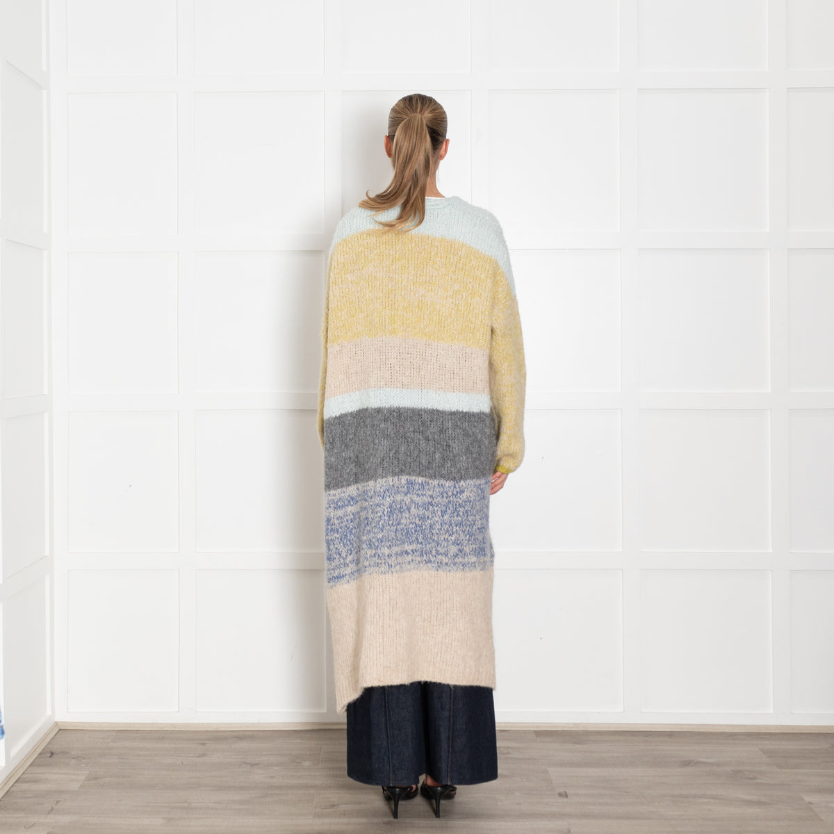 Sita Murt Yellow/Blue/Beige Mohair Mix Long Cardigan