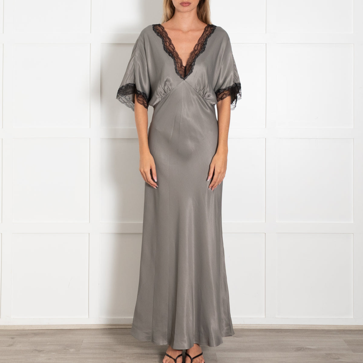 Never Fully Dressed Grey Black Lace Detail Maxi Dress