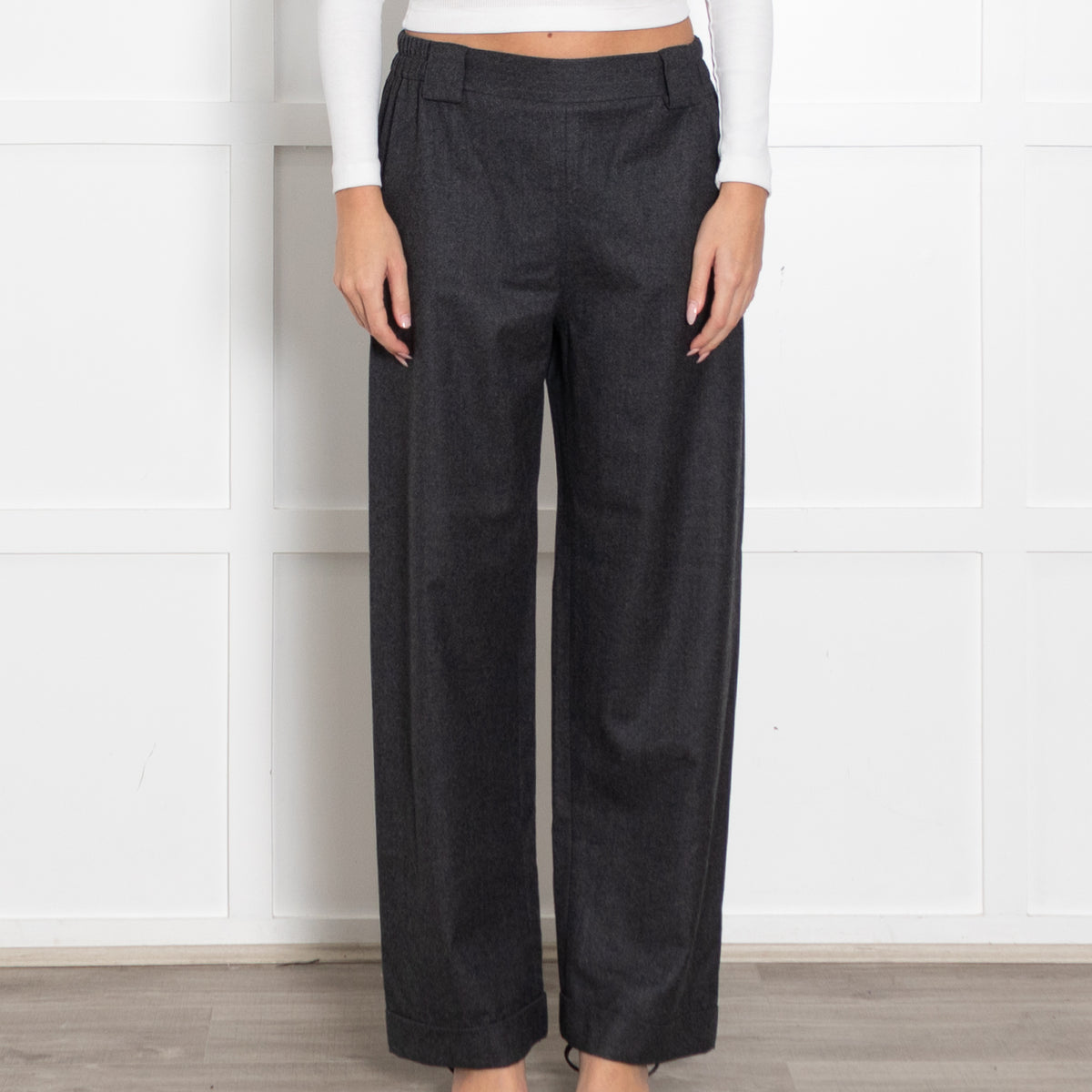 Il Baco De Seta Grey Soft Wide Leg Trousers