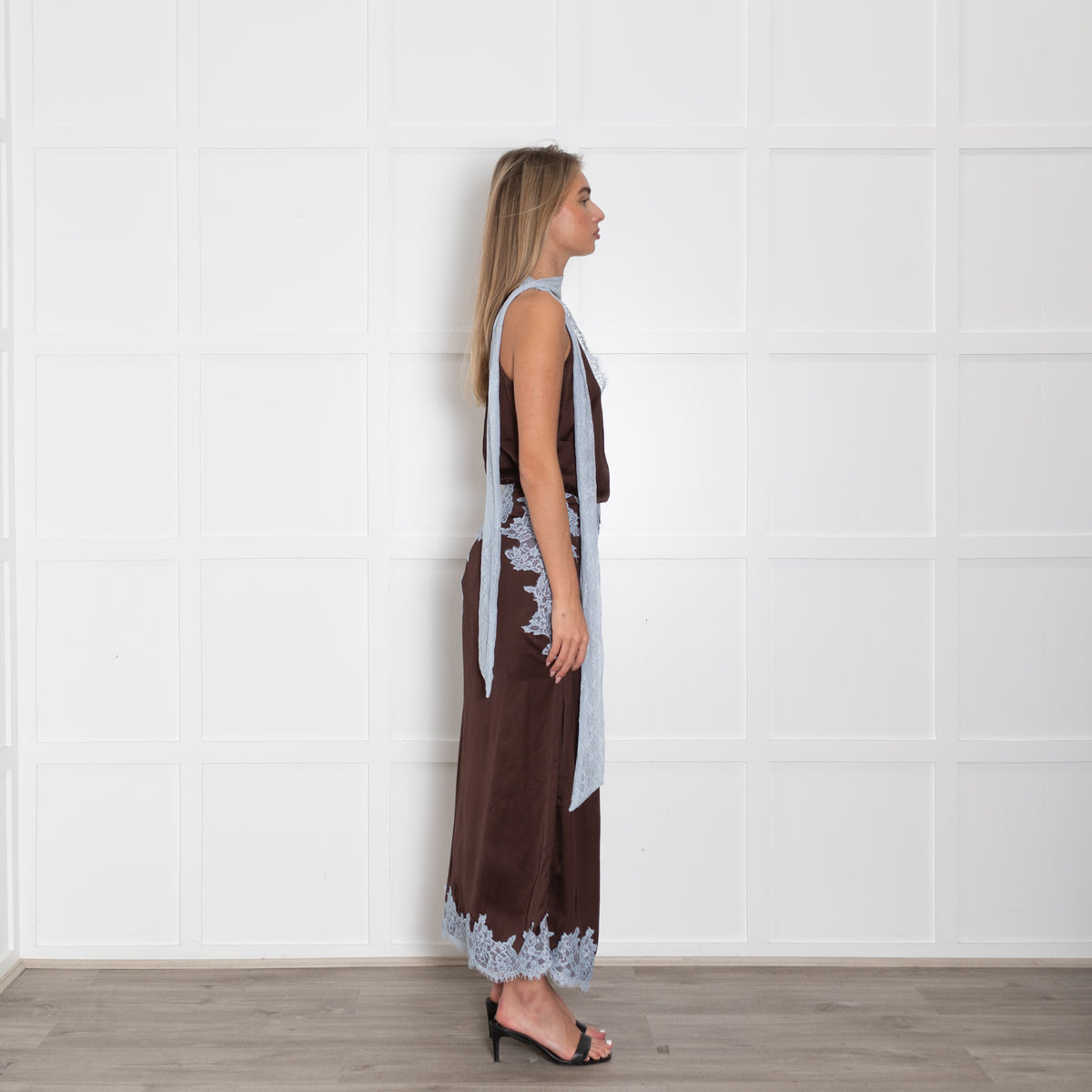 Never Fully Dressed Brown Maxi Skirt With Blue Lace Trim – Phoenix Style