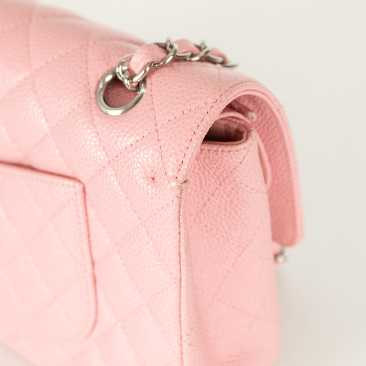 Chanel Pink Caviar Medium Flap Bag with Silver Hardwear