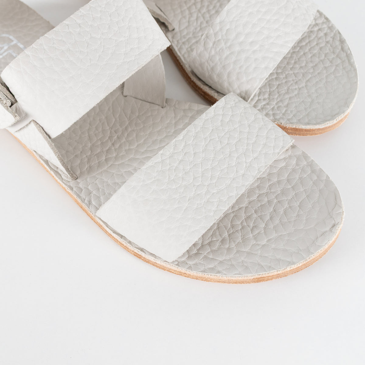Ancient Greek White Textured Leather Sandals With Buckle