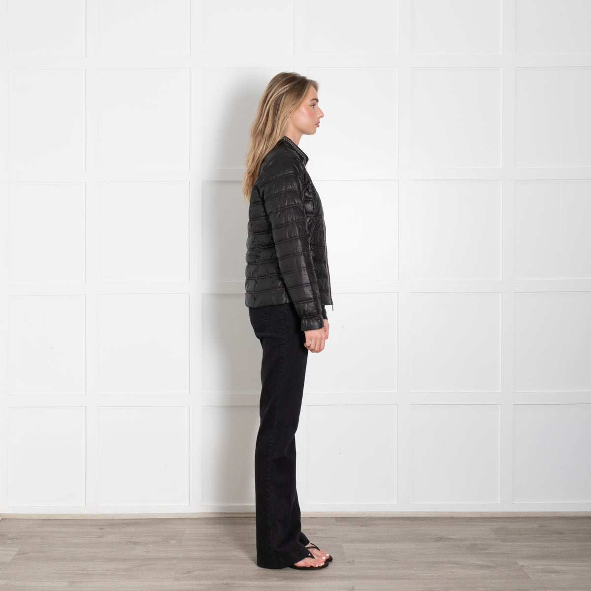 Rino & Pelle Black Nylon Mix Puffa Jacket With Silver Beading