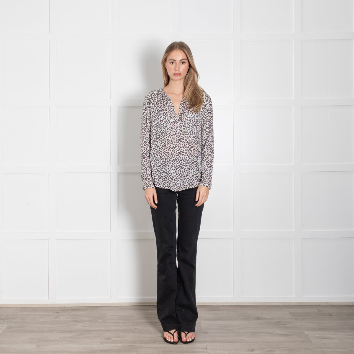 Rebecca Taylor Cream Grey Animal Print Silk Blouse