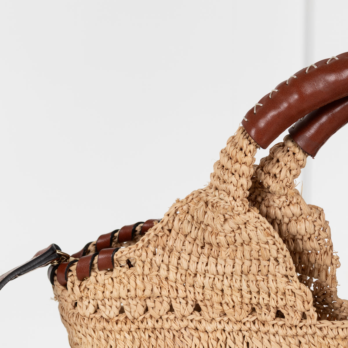 Ba&Sh Brown Ara Raffia Leather Hand Bag