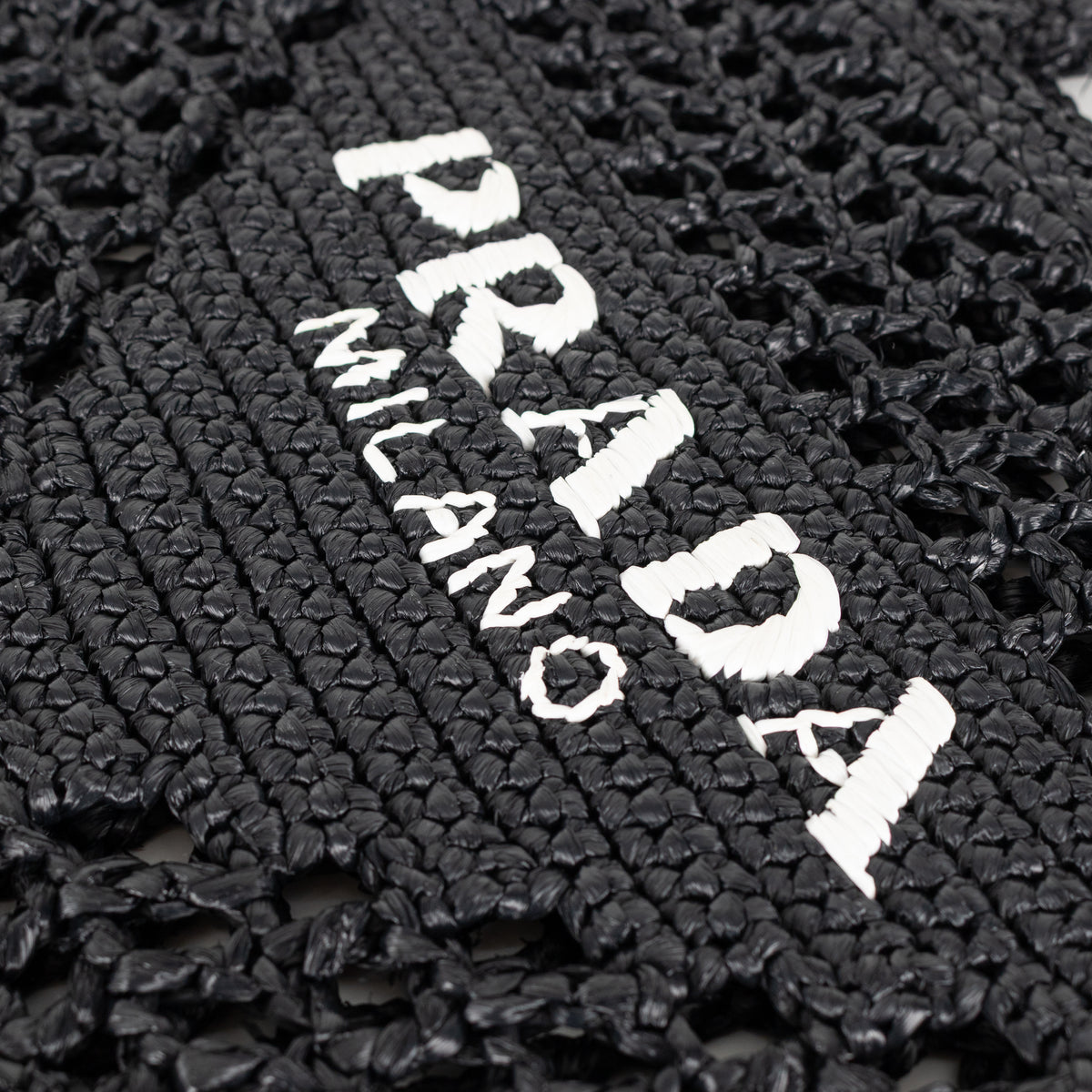 Prada Black White Logo Embellished Crochet Bag