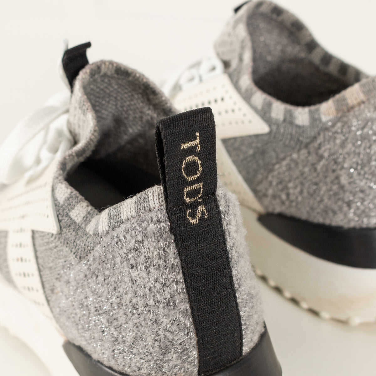 Tods Grey White Silver Lurex Knit Trainers