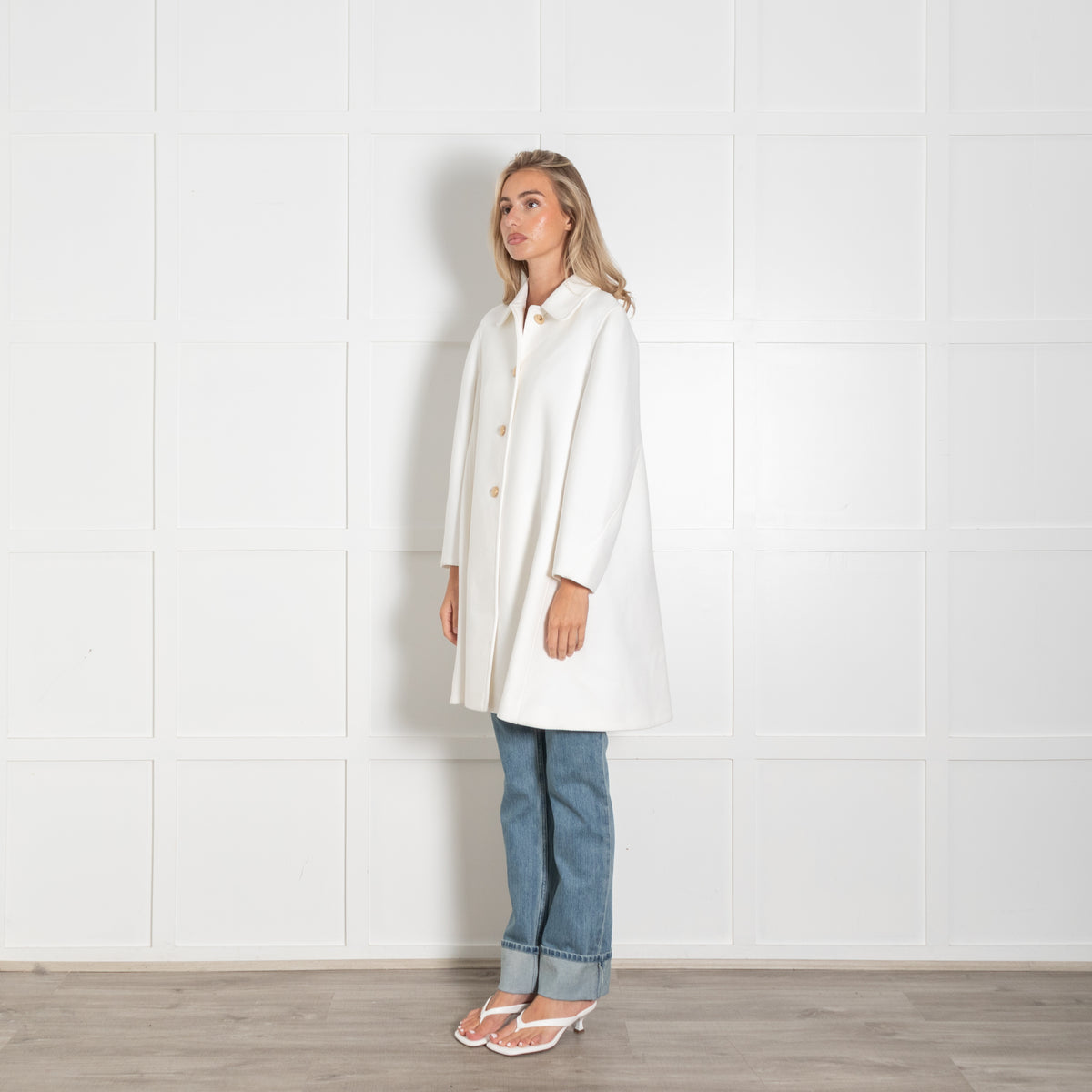 Me+Em Ivory Cotton Sculptural Swing Coat