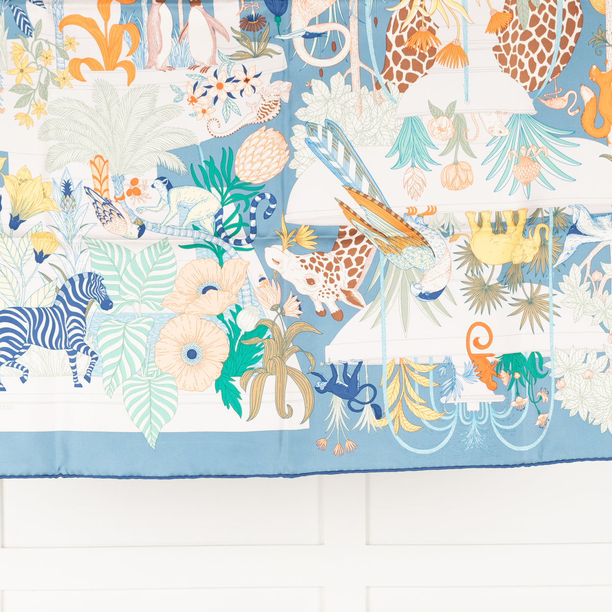 Hermes Silk Blue Multi Print Precious Paradise Scarf