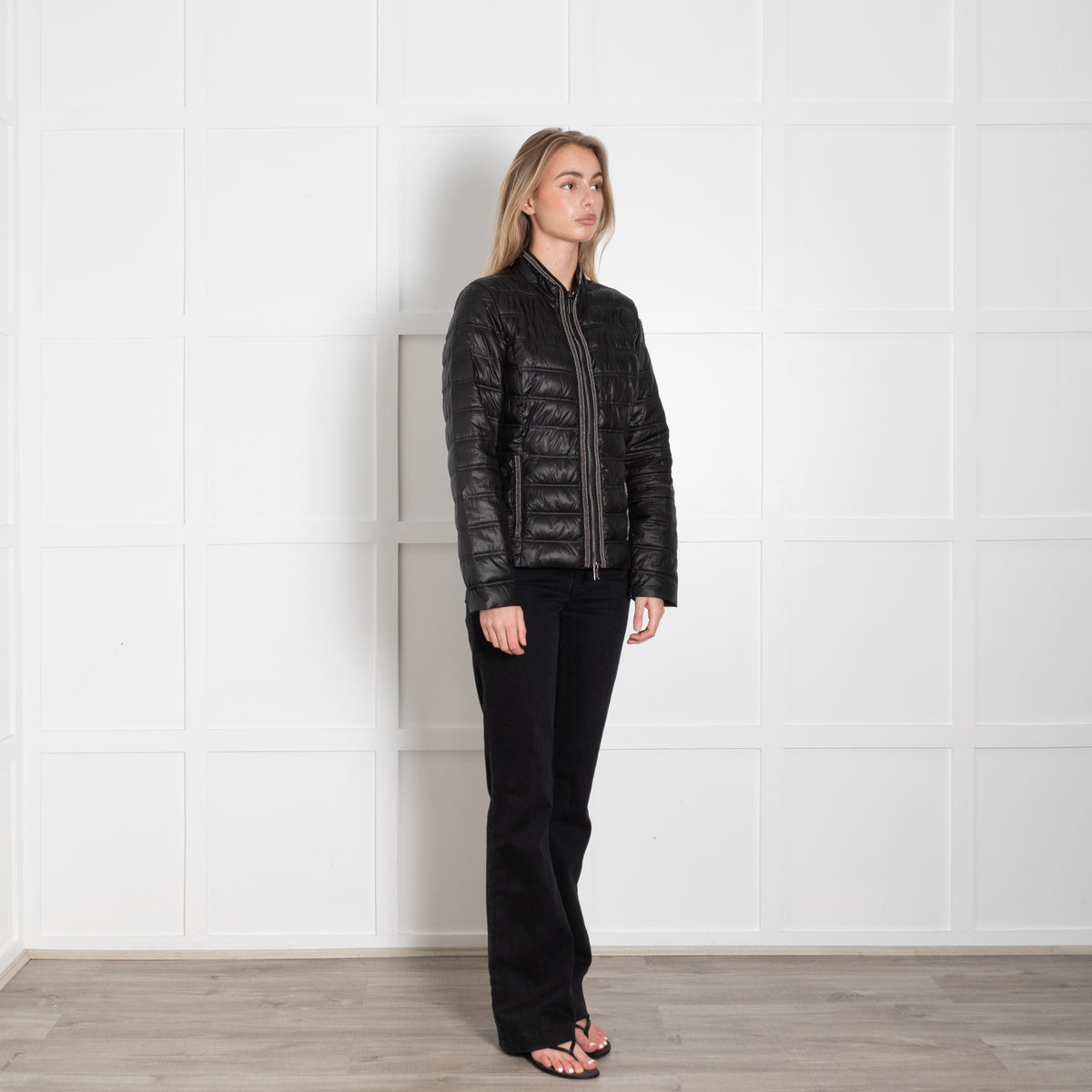 Rino & Pelle Black Nylon Mix Puffa Jacket With Silver Beading