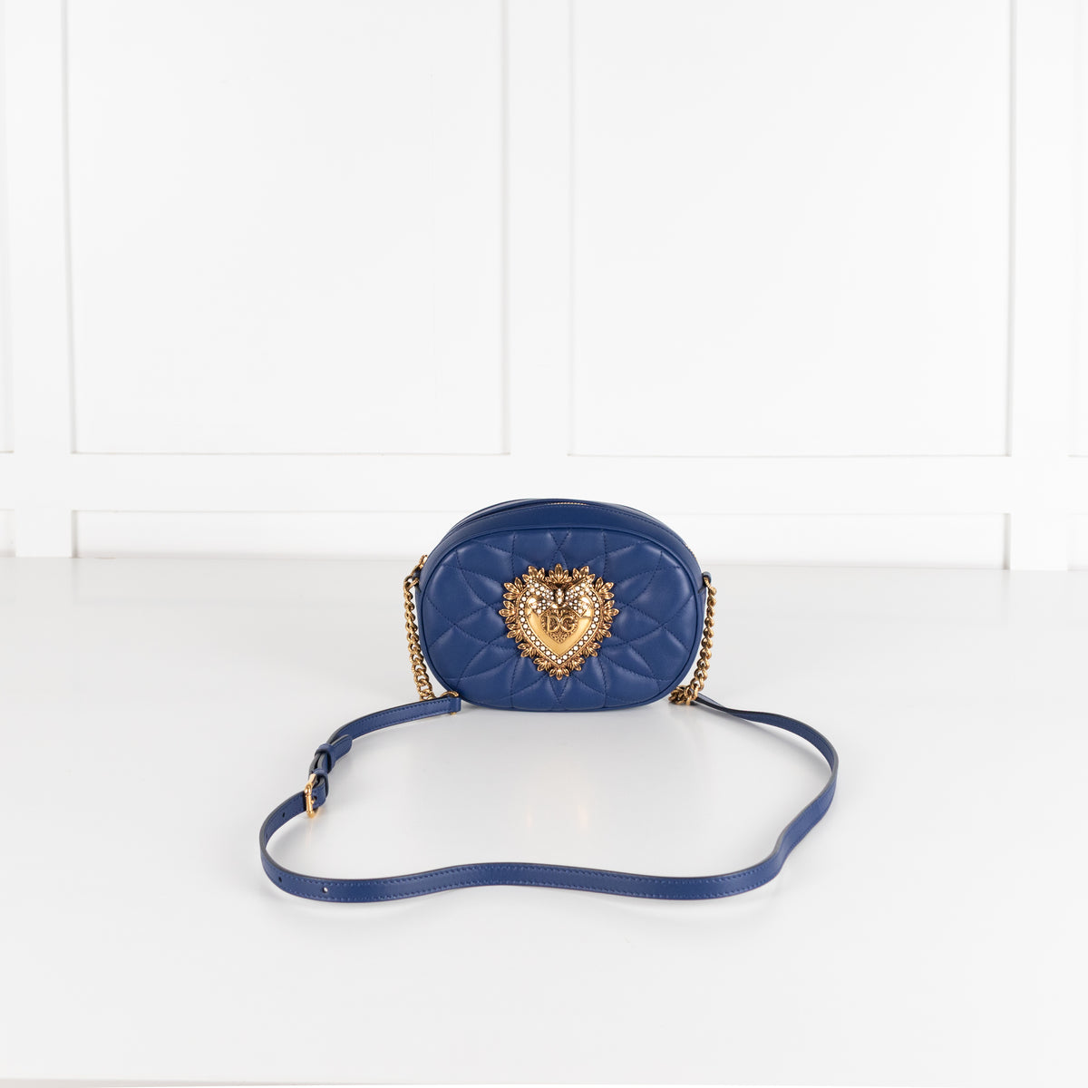 Dolce & Gabbana Blue Nappa Leather Devotion Crossbody Bag