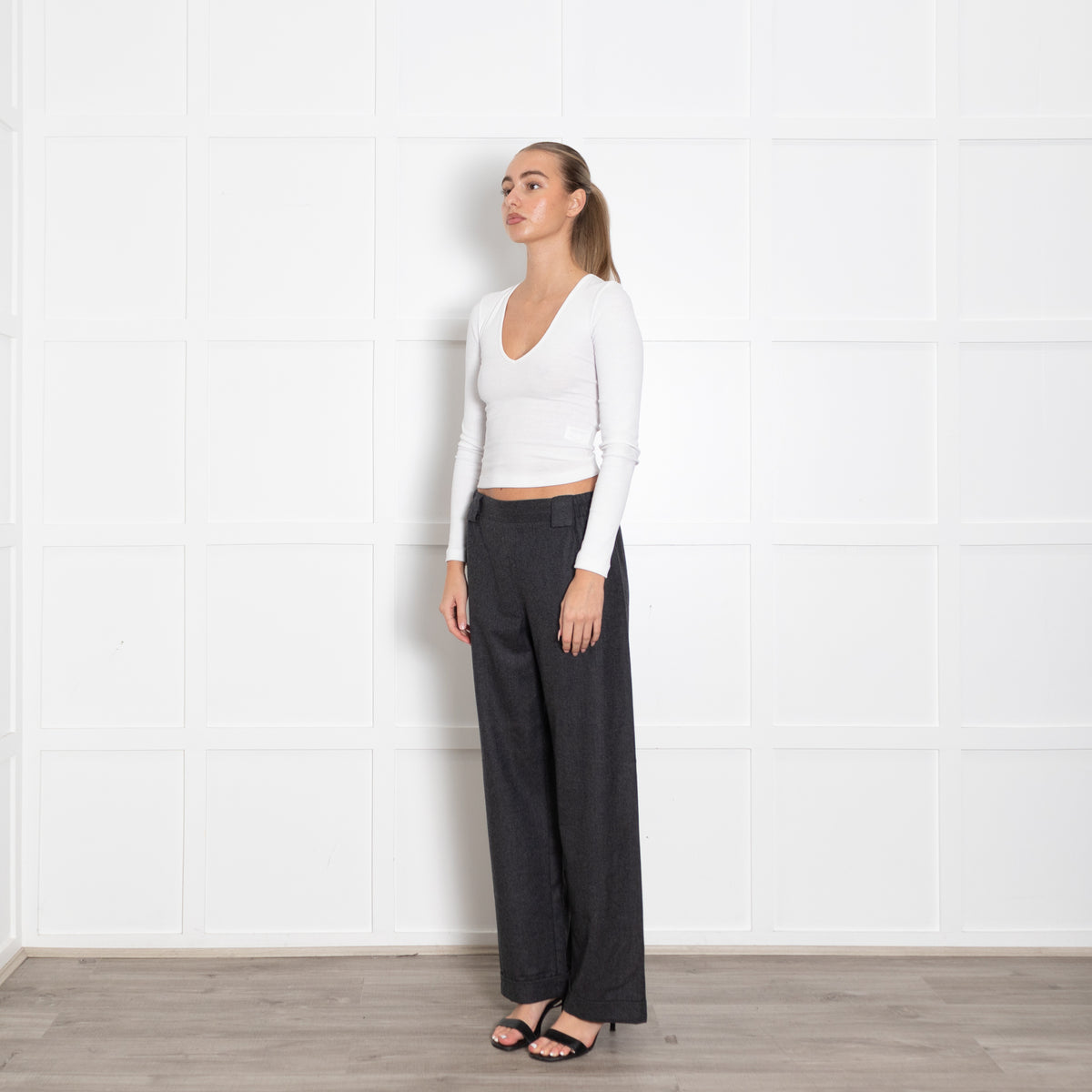 Il Baco De Seta Grey Soft Wide Leg Trousers