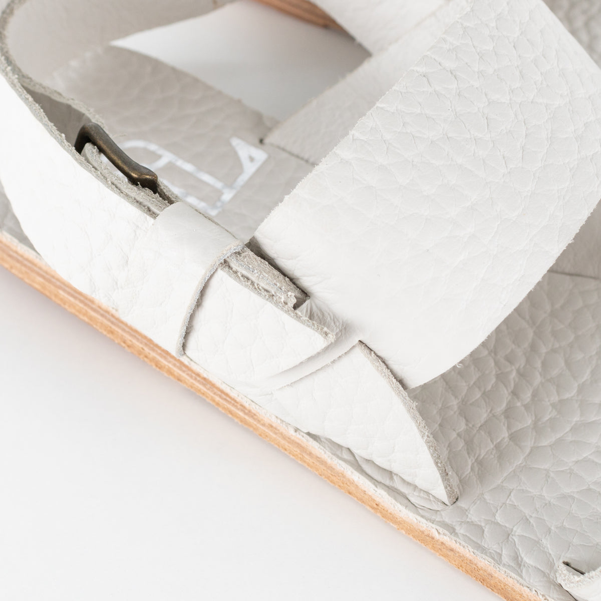 Ancient Greek White Textured Leather Sandals With Buckle