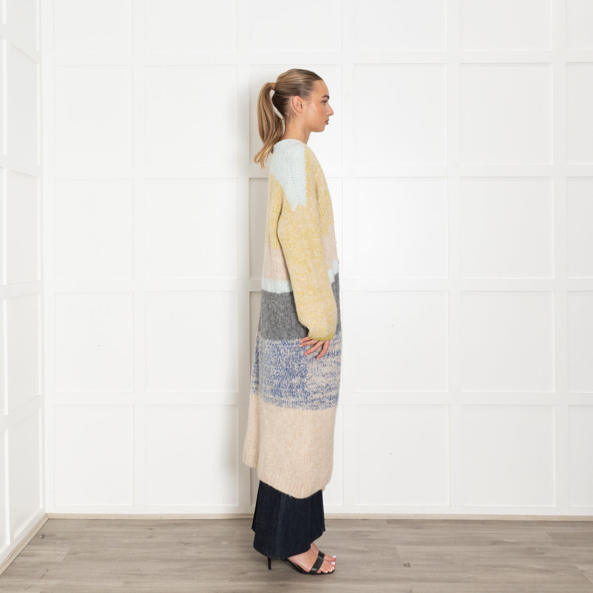 Sita Murt Yellow/Blue/Beige Mohair Mix Long Cardigan