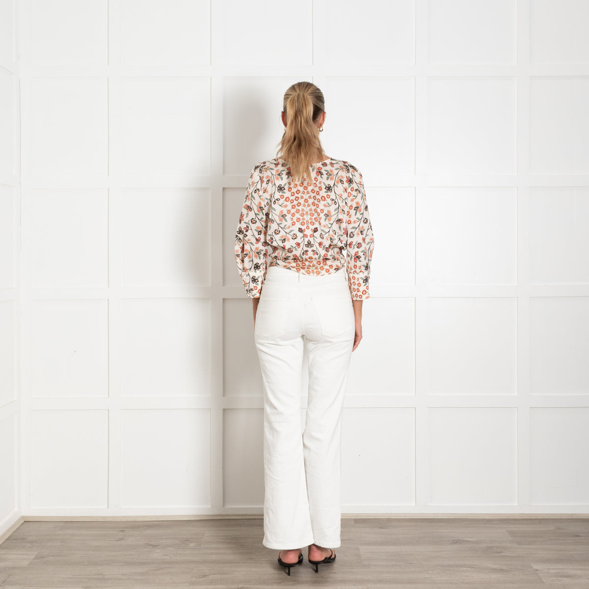 Bash Cream Orange Green Floral Front Tie Top