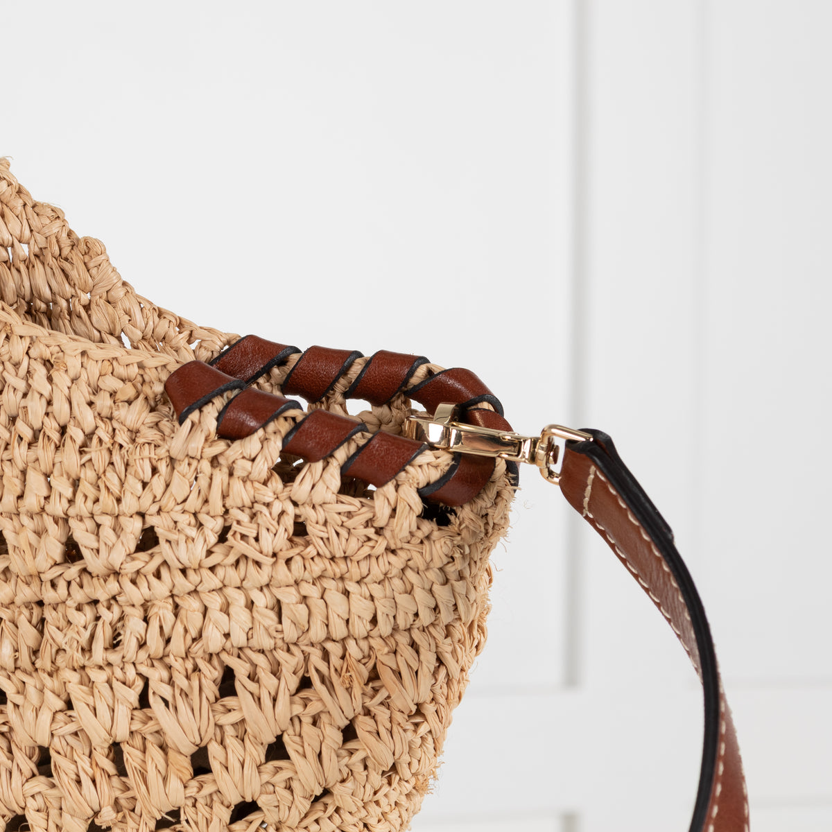 Ba&Sh Brown Ara Raffia Leather Hand Bag