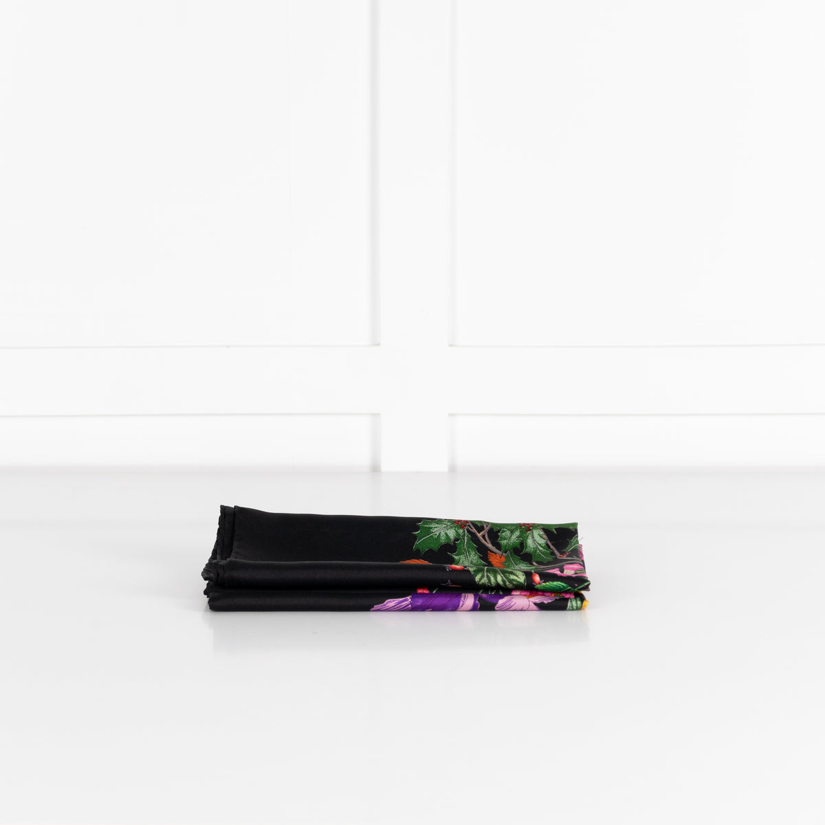 Gucci Black Multi Floral Silk Twill Square Scarf